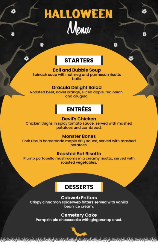 Dark Themed Halloween Night Dinner Menu Template
