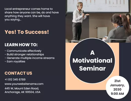 Dark Themed Motivational Seminar Event Brochure Template