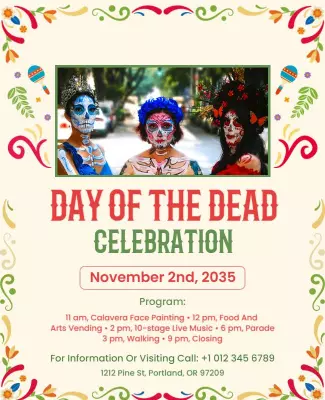 Colorful Decorative Day of the Dead Celebration Flyer Template