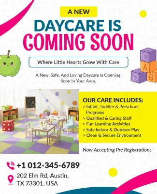 Daycare Center Coming Soon Announcement Flyer Template
