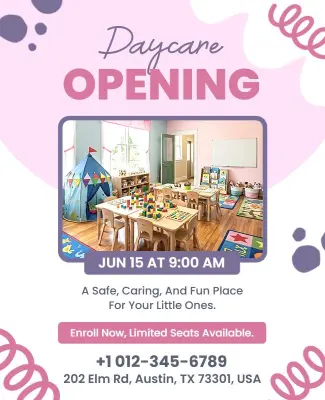 Daycare Center Grand Opening Announcement Poster Template