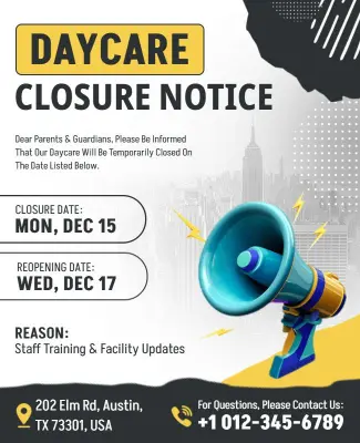Daycare Temporary Closure Notice Announcement Flyer Template
