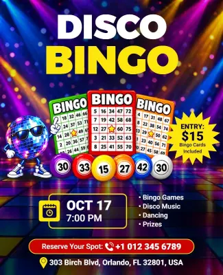 Dazzling Disco Bingo Party Flyer Template