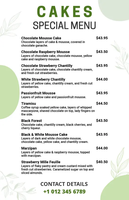 Decadent Chocolate and Fruity Layered Cakes Selection Cake Menu Template