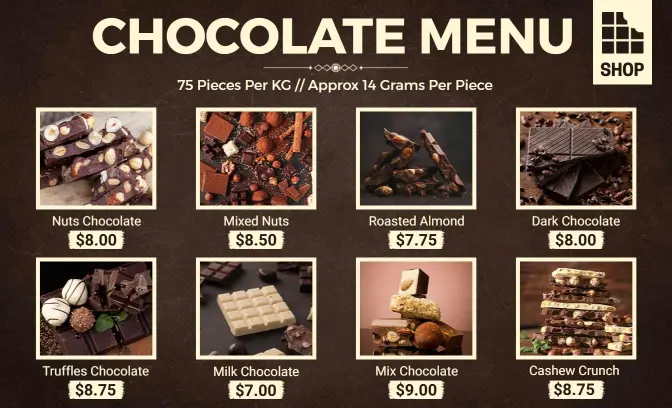 Decadent Dark and Nutty Chocolate Selections for Sweet Lovers Menu Template