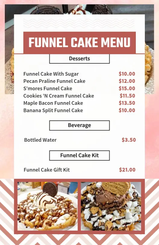 Decadent Funnel Cake Varieties with Unique Toppings Cake Menu Template