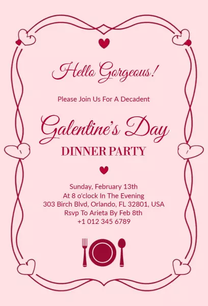 Decadent Galentine's Day Dinner Party Celebration Invitation Template