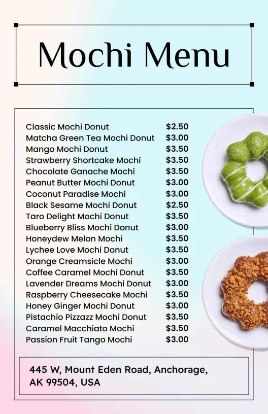 Decadent Mochi Desserts Featuring Unique Flavors Dessert Menu Template