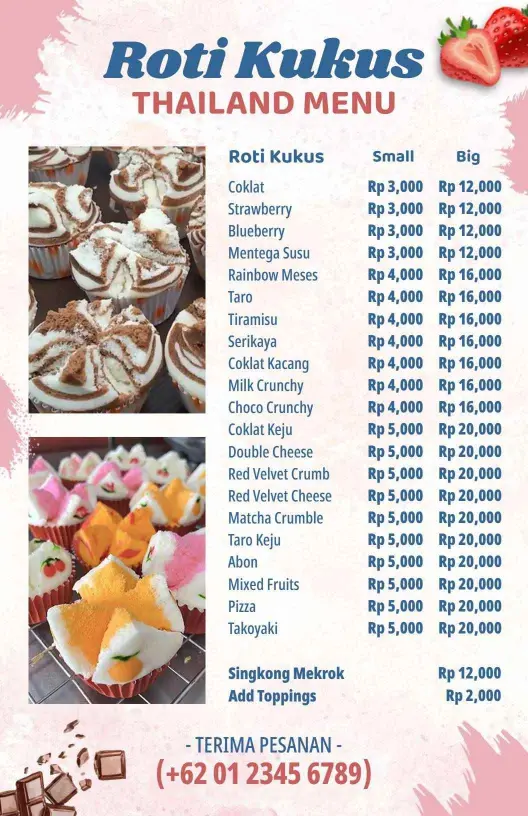 Decadent Roti Kukus Selections and Creative Flavors Dessert Menu Template