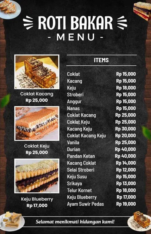 Decadent Sweet Breads and Tasty Toppings Bakery Menu Template