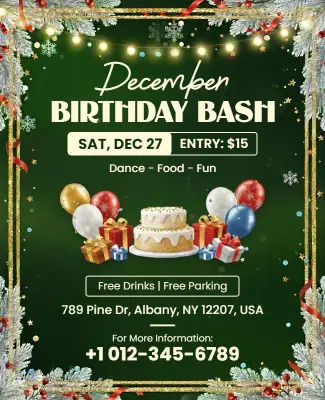 December Birthday Bash Celebration Flyer Template