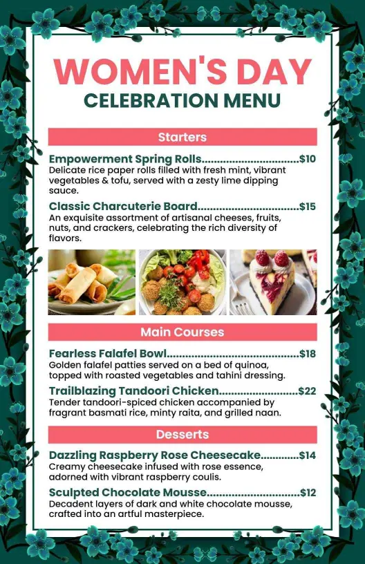 Decorative Floral Women's Day Special Menu Template