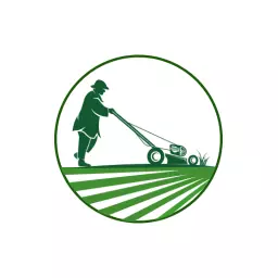 Dedicated Lawn Care Professional Mowing Green Grass Logo Template