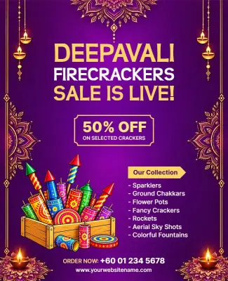Deepavali Firecrackers Sale Promotion Flyer Template