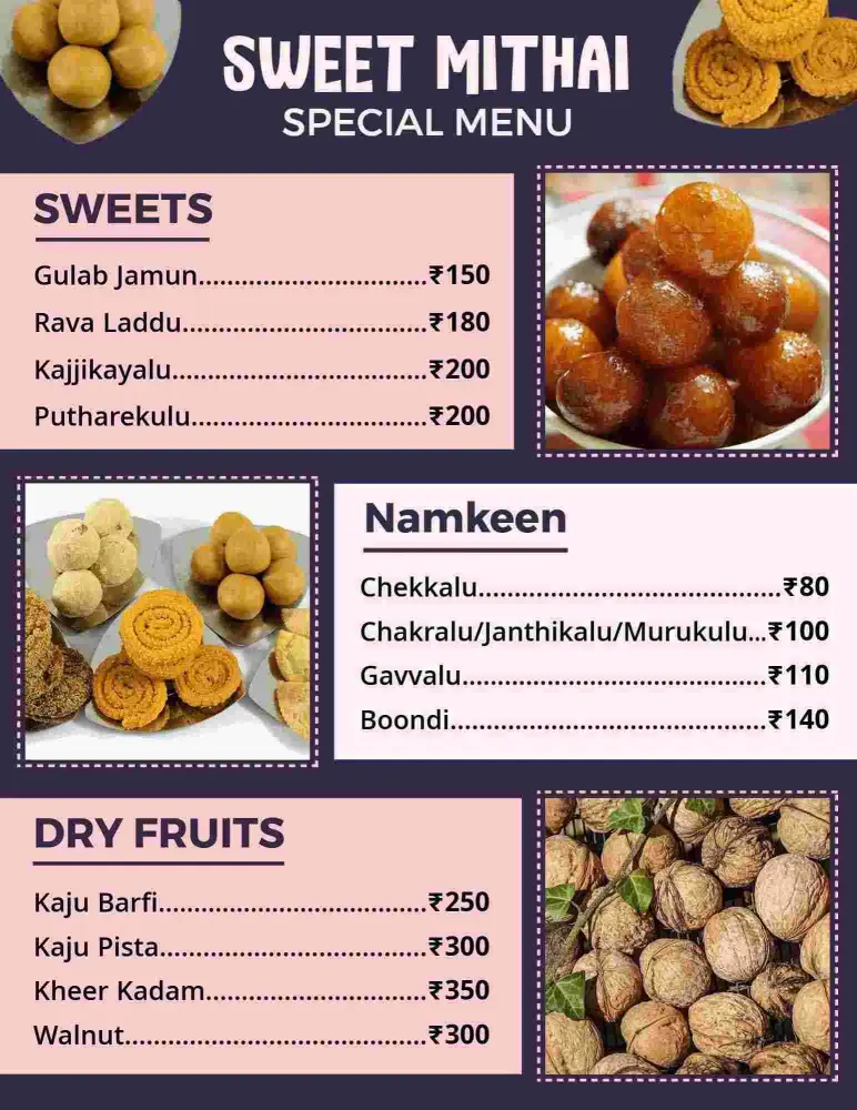 Delectable Indian Sweets and Namkeen Treats Indian Cuisine Menu Template