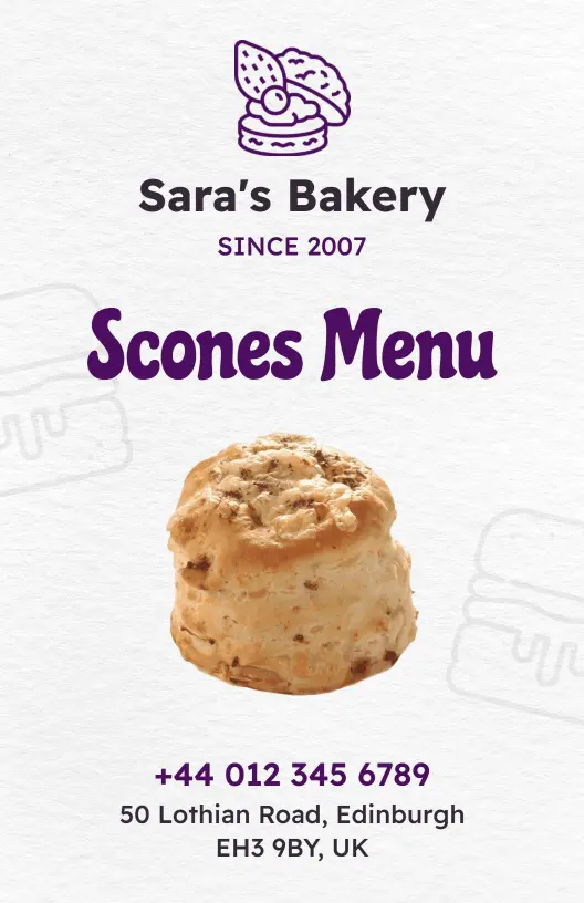 Delectable Scones with Unique Flavors and Textures Bakery Menu Template