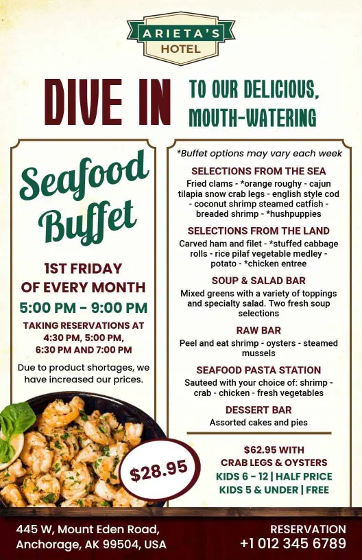 Delectable Seafood Dishes and Fresh Ingredient Selection Seafood Menu Template