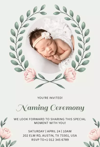 Delicate Floral Baby Naming Ceremony Celebration Invitation Template