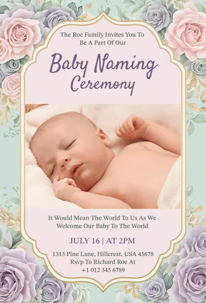 Delicate Floral Baby Naming Ceremony Invitation Template