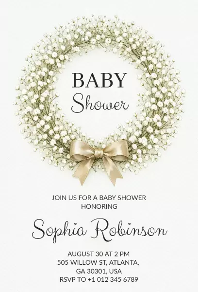 Delicate Floral Bows Ribbons Baby Shower Invitation Template