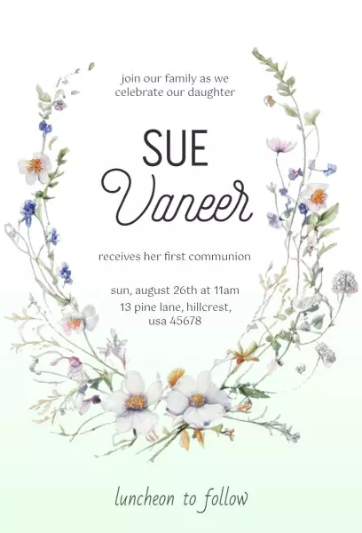 Delicate Floral First Communion Celebration Invitation Template