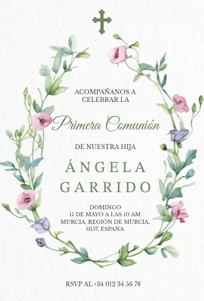 Delicate Floral First Communion Ceremony Invitation Template