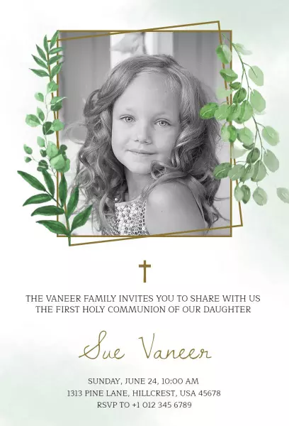 Delicate Floral First Holy Communion Celebration Invitation Template
