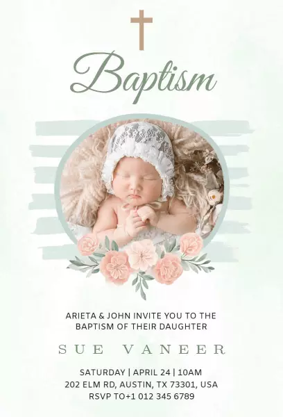 Delicate Floral Infant Baptism Celebration Invitation Template
