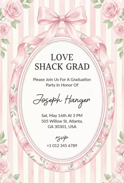 Delicate Floral Love Shack Graduation Celebration Invitation Template