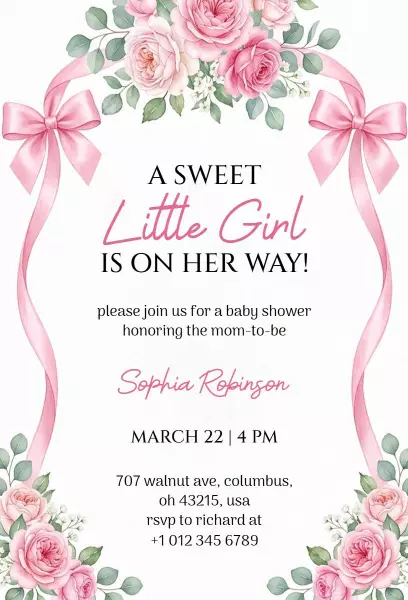 Delicate Floral Pink Baby Shower Celebration Invitation Template