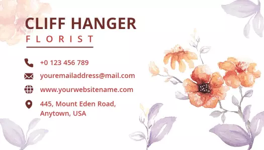 Delicate Floral Watercolor Design for Florist Business Card Template