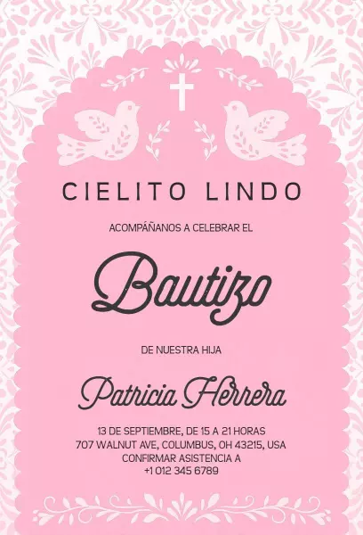 Delicate Pink Floral Baptism Celebration Invitation Template
