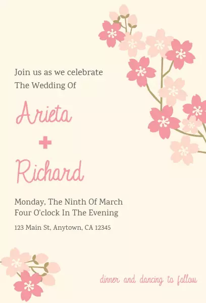 Delicate Pink Floral Wedding Celebration Invitation Template