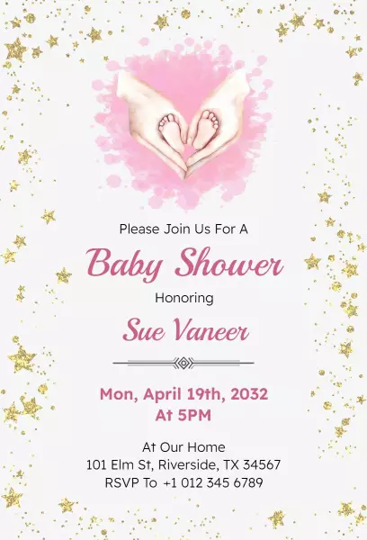 Delicate Pink Heart Baby Shower Celebration Invitation Template