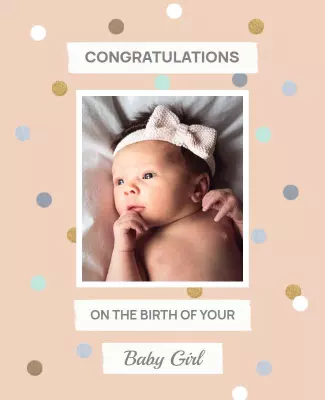 Delicate Pink Polka Dot Baby Girl Birth Announcement Poster Template