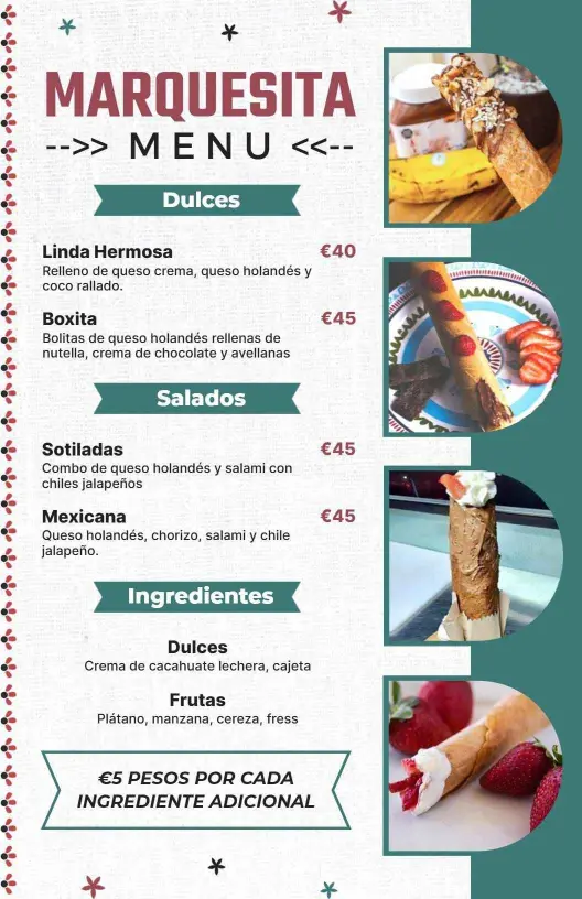 Deliciosa Plantilla De Menú De Marquesitas Dulces Y Saladas