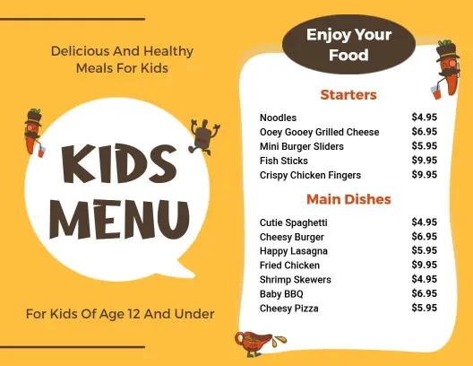 Delicious and Healthy Meals Tailored for Kids Menu Template