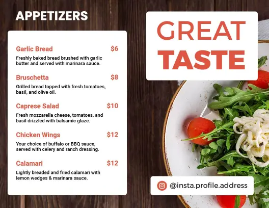 Delicious Appetizers and Decadent Desserts Bi-Fold Menu Template