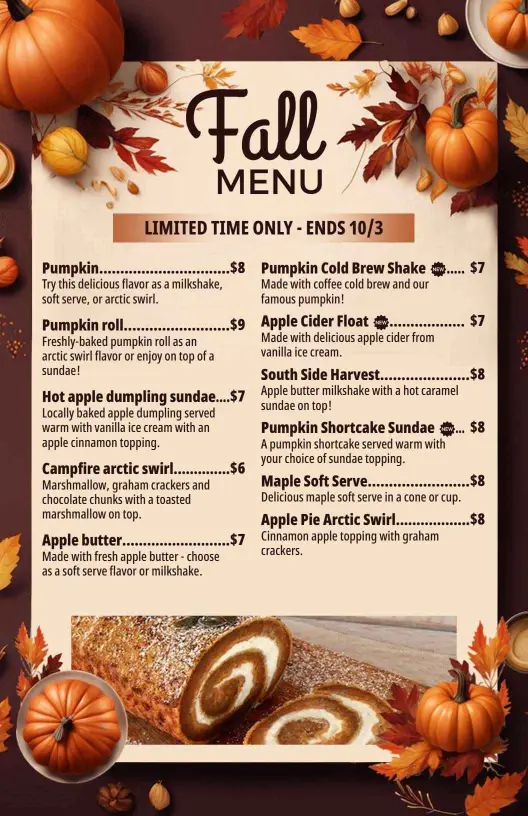 Delicious Apple and Maple Flavor Offerings Fall Menu Template