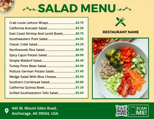 Delicious Avocado and Protein-Packed Options Salad Menu Template