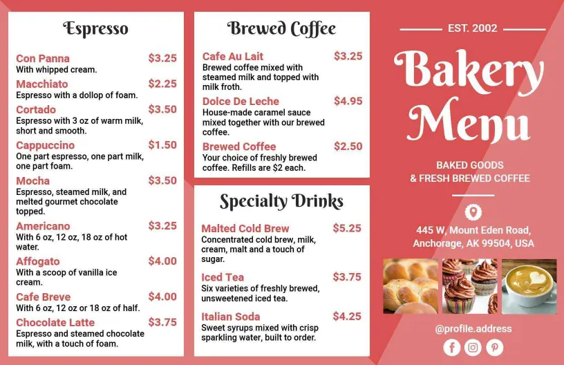 Delicious Baked Goods and Fresh Coffee Selections Tri Fold Menu Template