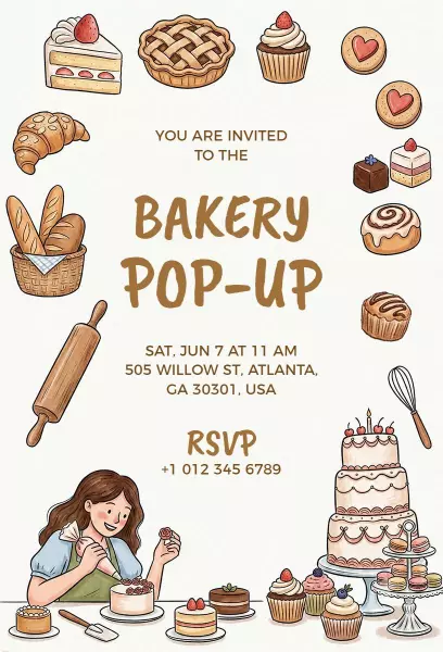 Delicious Bakery Pop-Up Sweet Treat Celebration Invitation Template