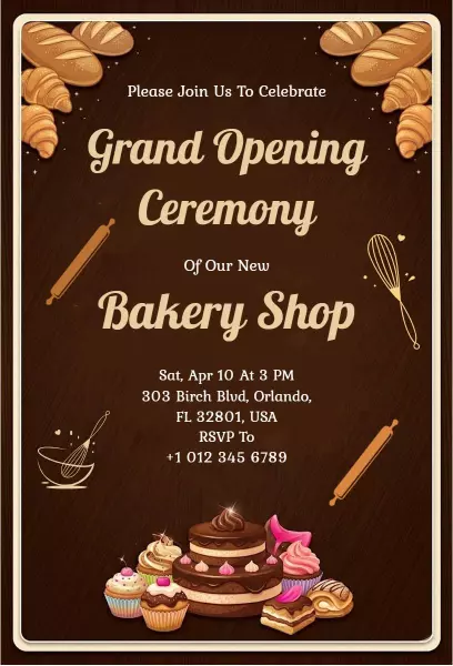 Delicious Bakery Shop Grand Opening Celebration Invitation Template