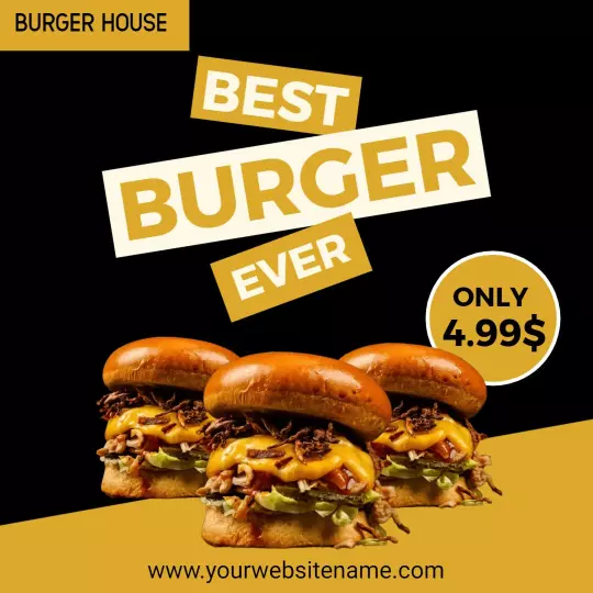 Delicious Black and Gold Burger House Promotional Ad Template