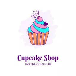 Delicious Blue and Pink Cupcake Design for Bakery Logo Template