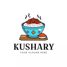 Delicious Blue Bowl of Kushary with Spicy Sauce Logo Template