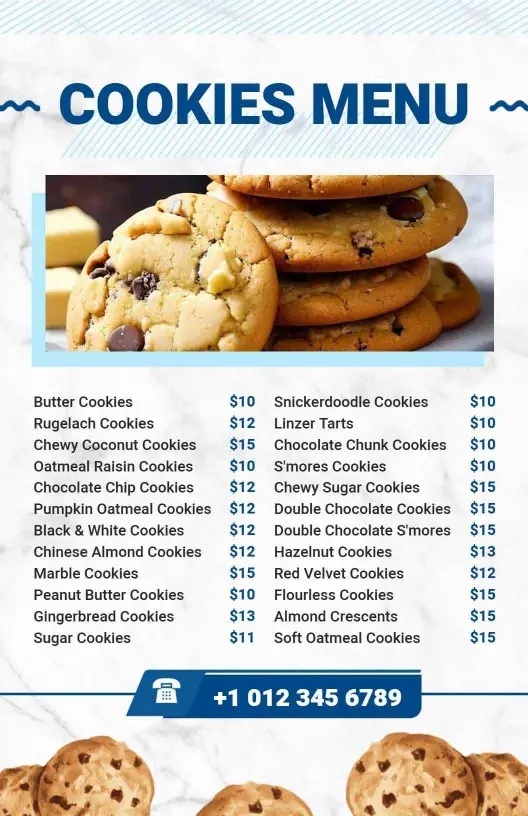 Delicious Blue Themed Cookie Menu Template