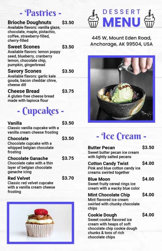 Delicious Brioche Doughnuts and Sweet Treats Dessert Menu Template