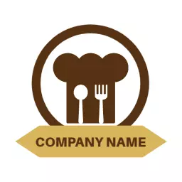 Delicious Brown Catering Logo Featuring Chef Hat and Utensils Logo Template