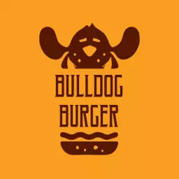 Delicious Bulldog Burger on Vibrant Orange Background Logo Template